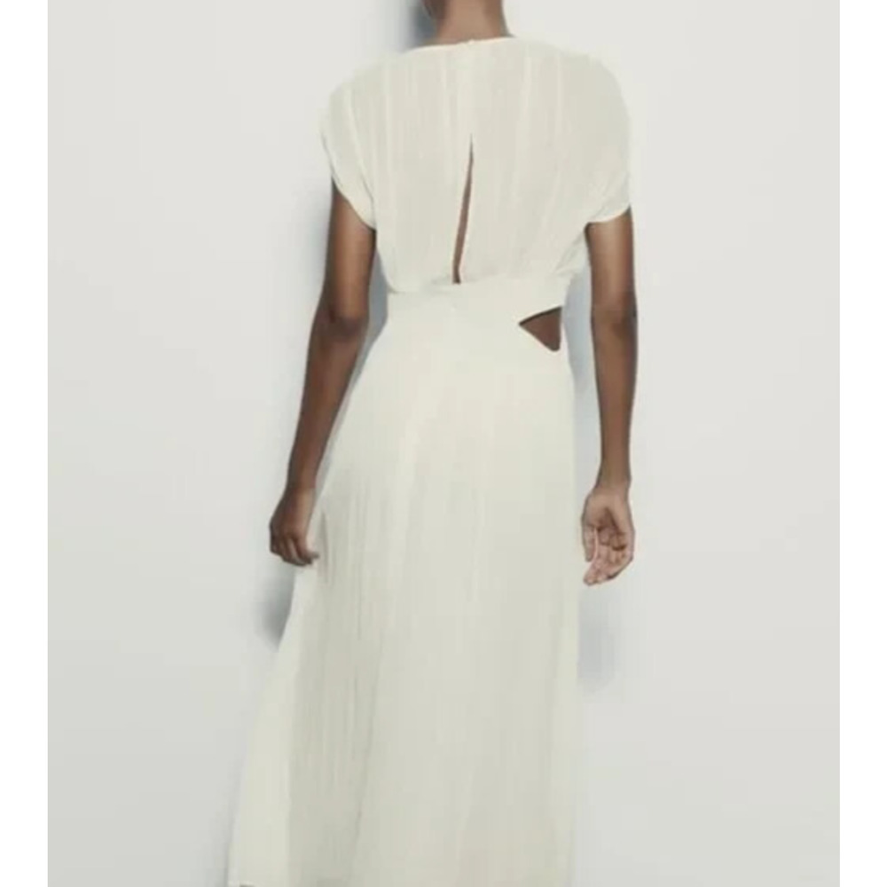 NWT ZARA Pleated Chiffon Maxi Dress Side Cutout Detail in White Women's Size XS - Picture 11 of 16